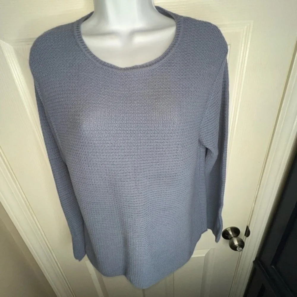 Talbots Women’s Small Blue Cotton Knit Crewneck Lightweight Sweater Top Flaw S